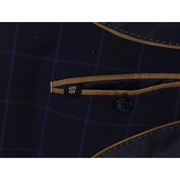 Zeke Executive Navy Blue Windowpane 2-Btn Wool Suit Portly 42S - Picture 9 of 10